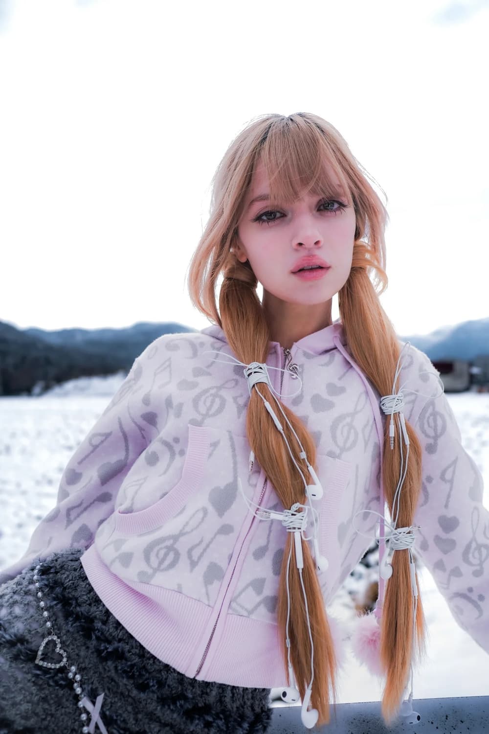 멜로디 폼폼 니트 후드집업 상품이미지4