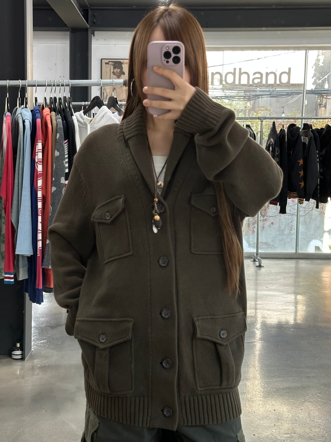 갭 멀티포켓 버튼 니트가디건 카키브라운 상품이미지3