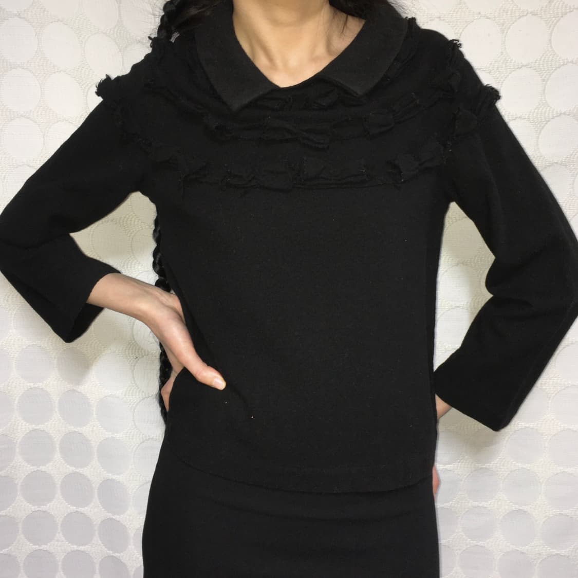 꼼데가르송 블랙 울 리본 디테일 8부 소매 탑 상품이미지3