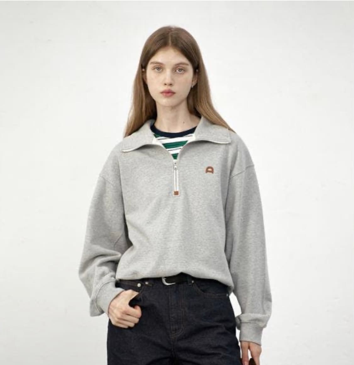 던스트 레더로고 하프집업 스웻셔츠 멜란지그레이 XS 상품이미지1