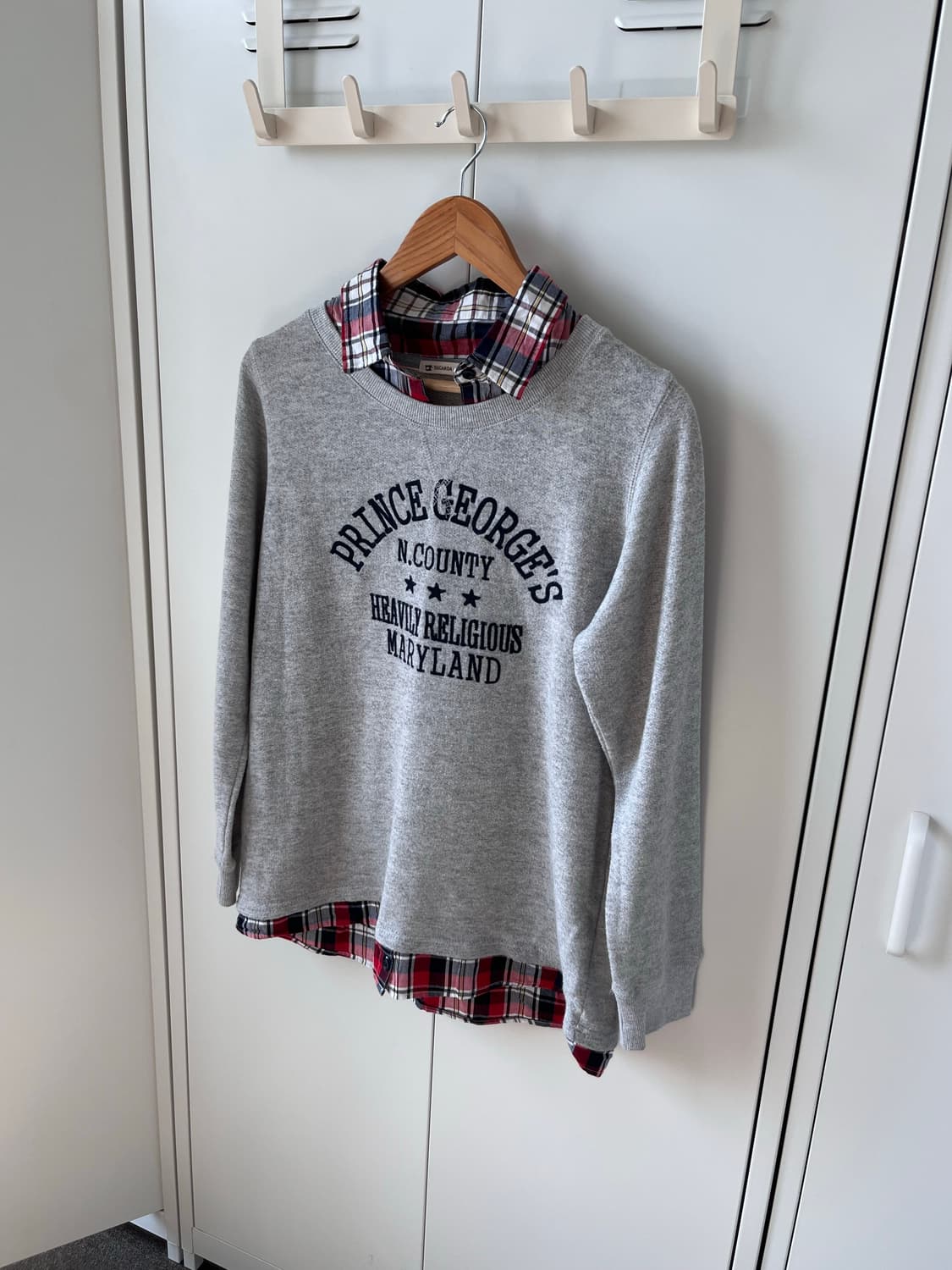 Sugaroa 체크 셔츠 레이어드 맨투맨 티셔츠 상품이미지1