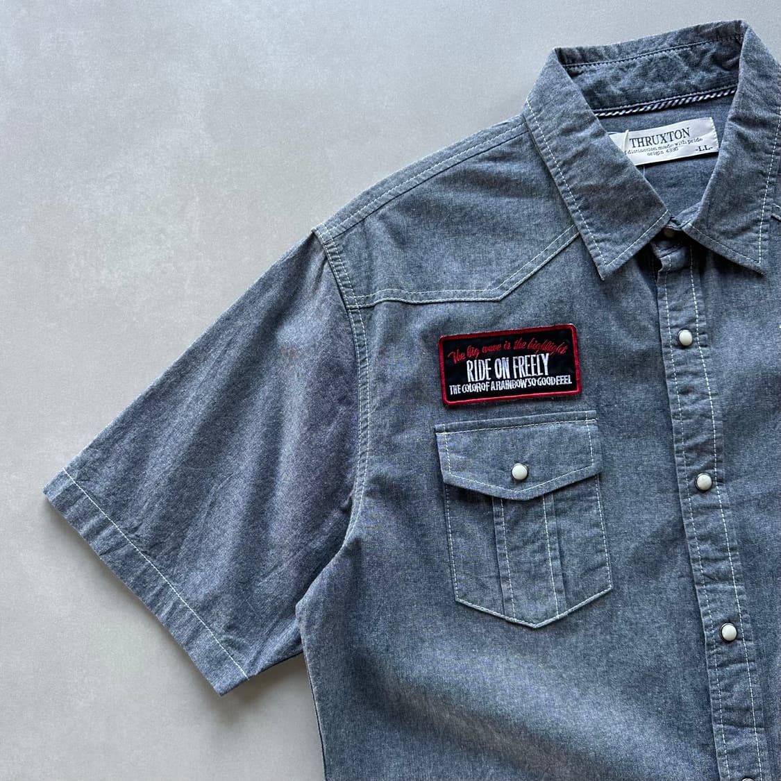 [L-XL](새상품)THRUXTON 샴브레이 웨스턴 반팔 셔츠 상품이미지3