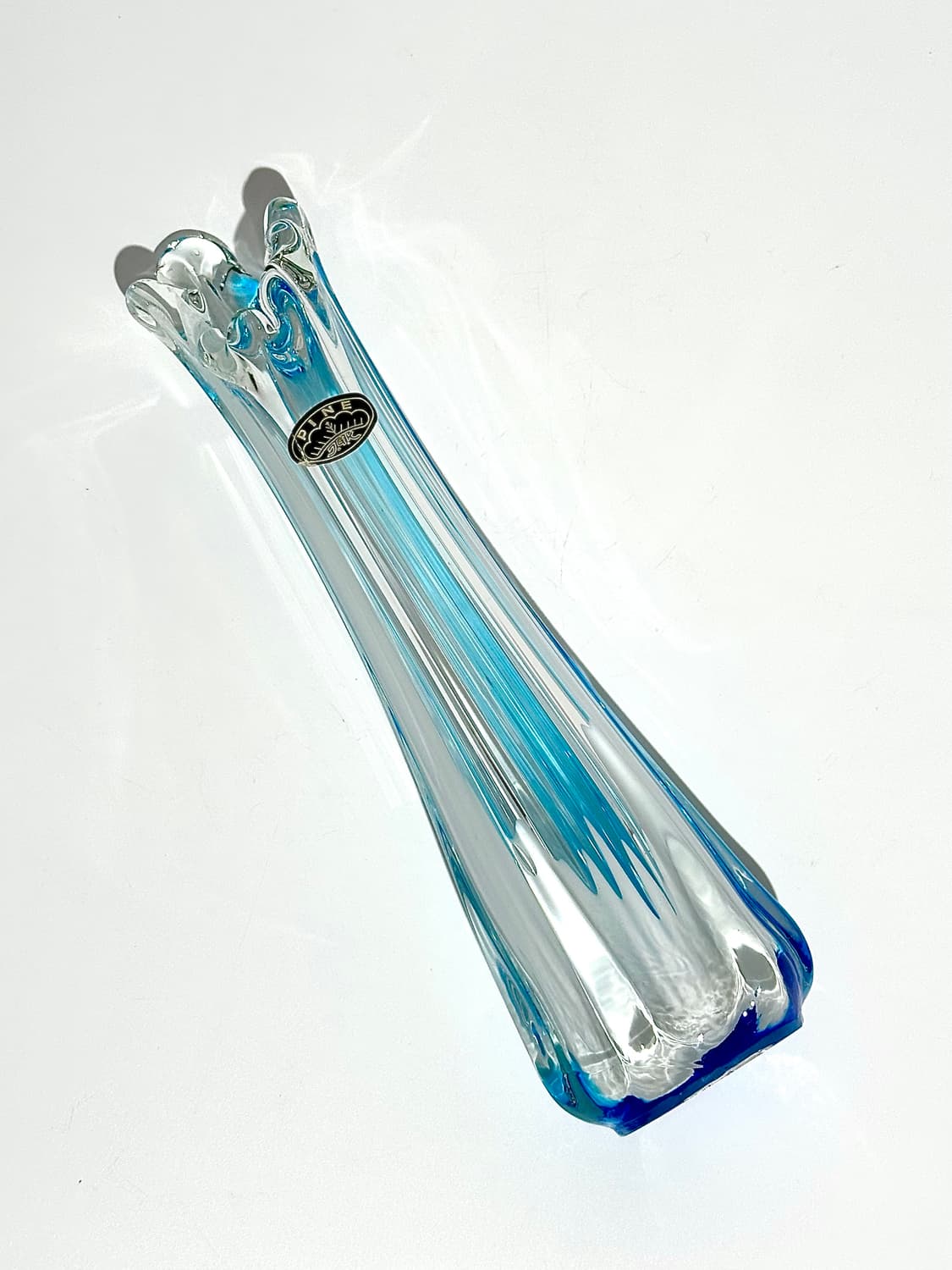 일본 빈티지 TGK Pine 아트글라스 블루 아주르 화병 상품이미지3