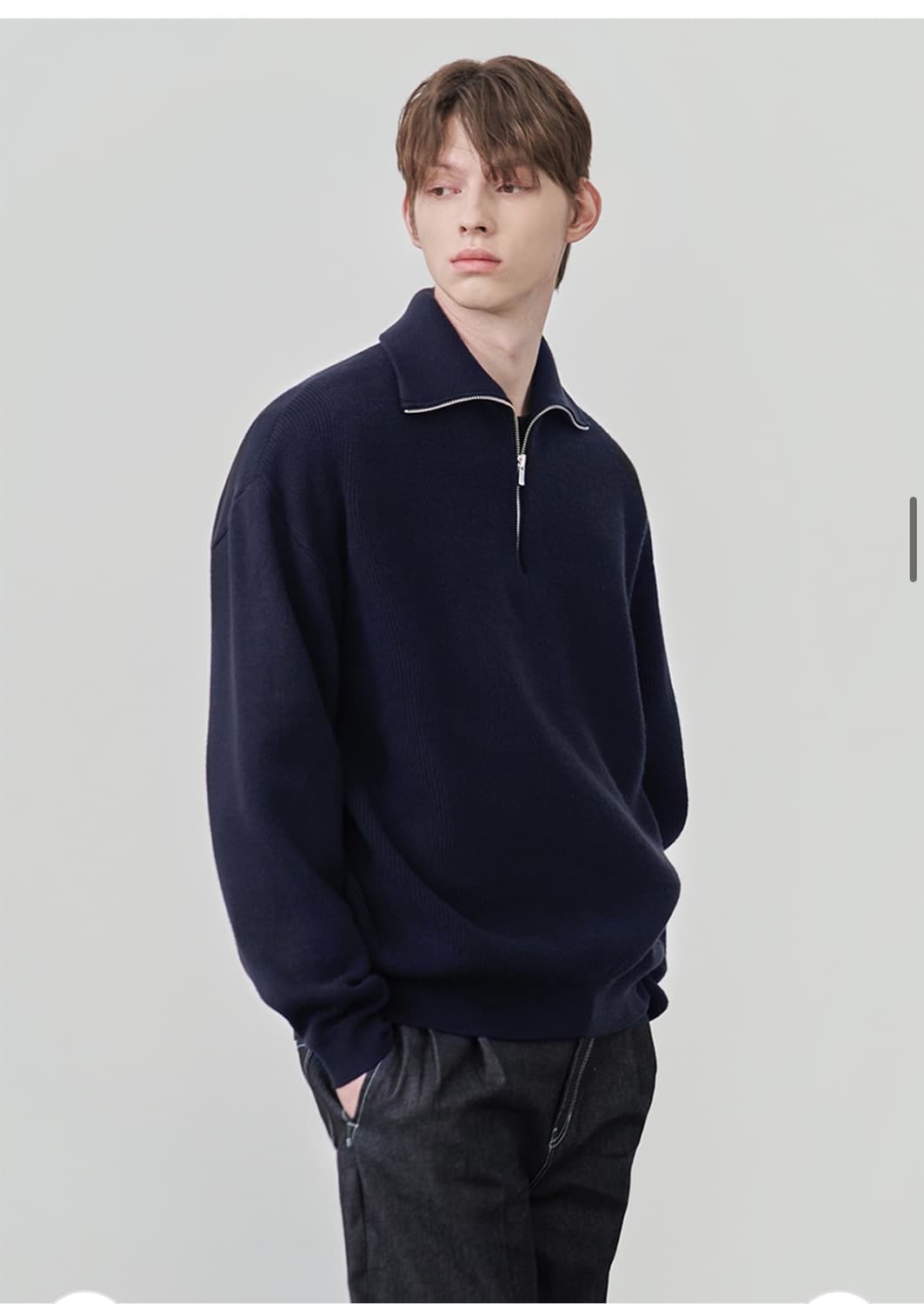 (새상품)(XL) 드로우핏 오버사이즈 하프 집업 카라 울 니트 NAVY 상품이미지4