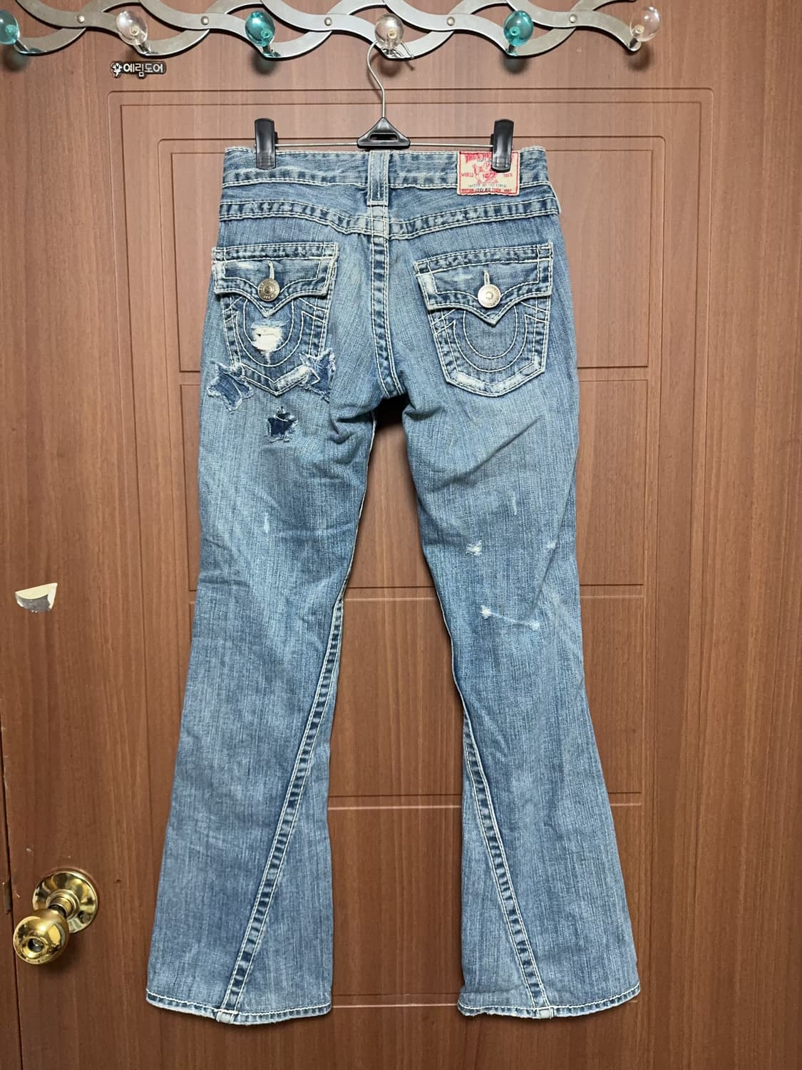 모리걸 하구미 오네갸루 빈티지 데미지 데님 로우라이징 부츠컷 팬츠 상품이미지4