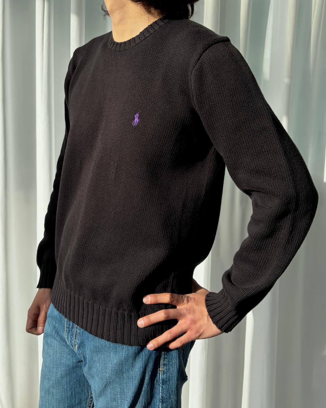 [M]폴로 랄프로렌 블랙 라운드넥 코튼 니트 상품이미지1