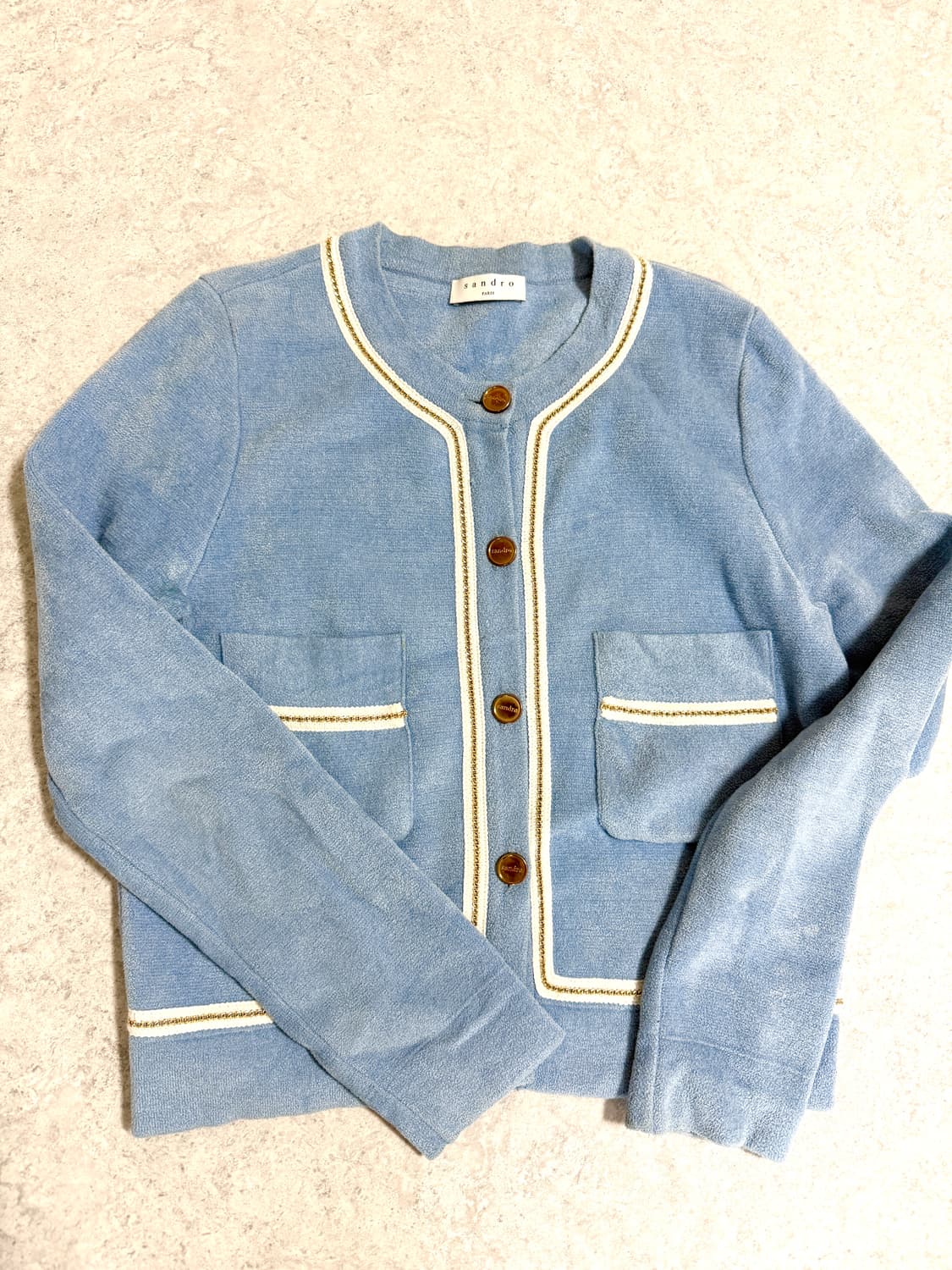 산드로 골드버턴 라이닝 가디건 블루 상품이미지3