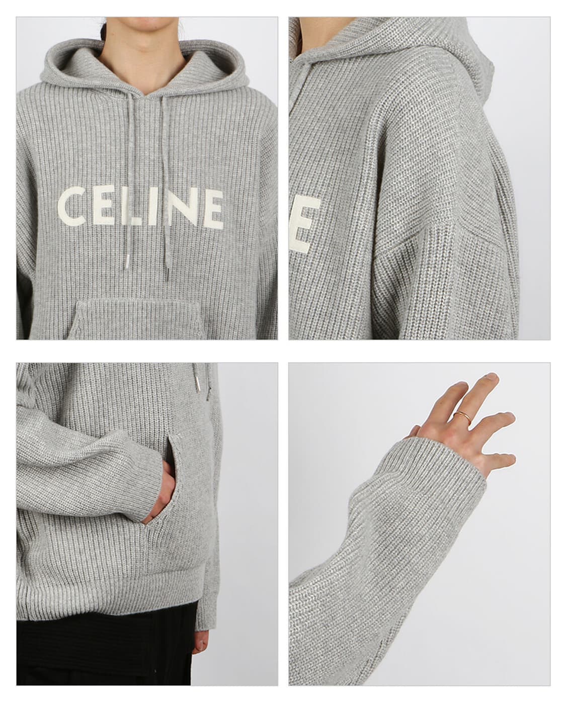 셀린느 립드 울 후드 스웨터 미디움 그레이 후드티 상품이미지2