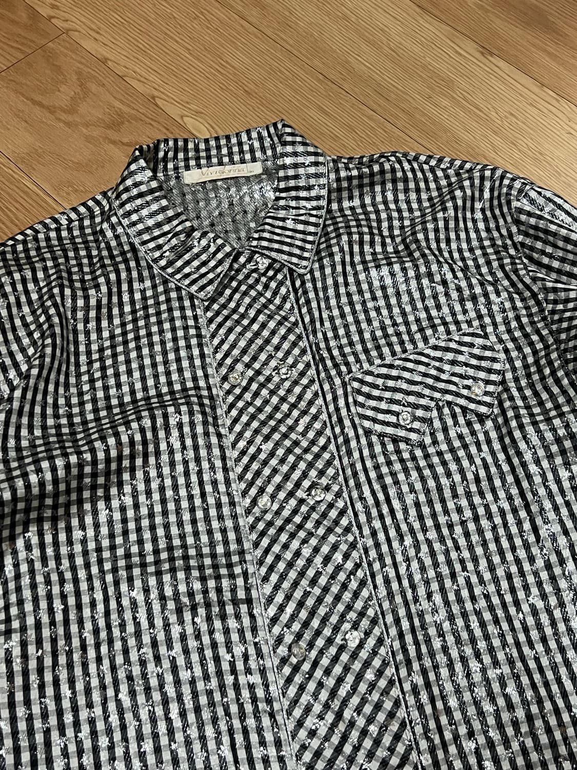 인견 메탈사 별 패턴 블라우스 상품이미지1