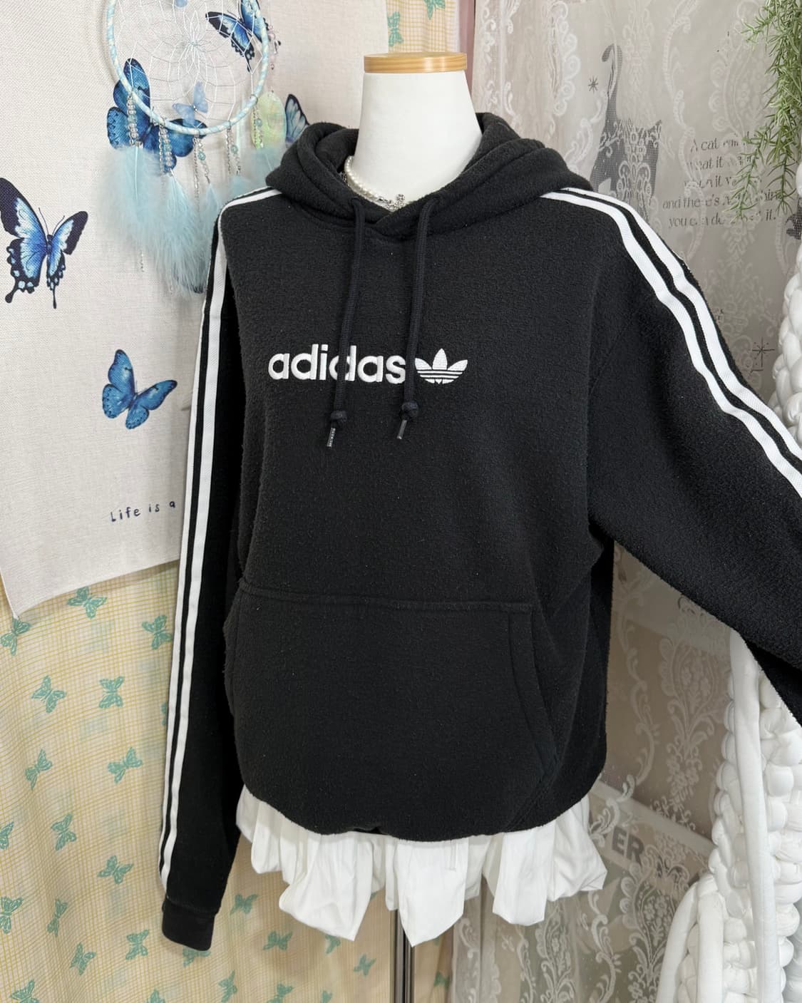 아디다스 블랙 파이어버드 뽀글이 후드티 상품이미지6