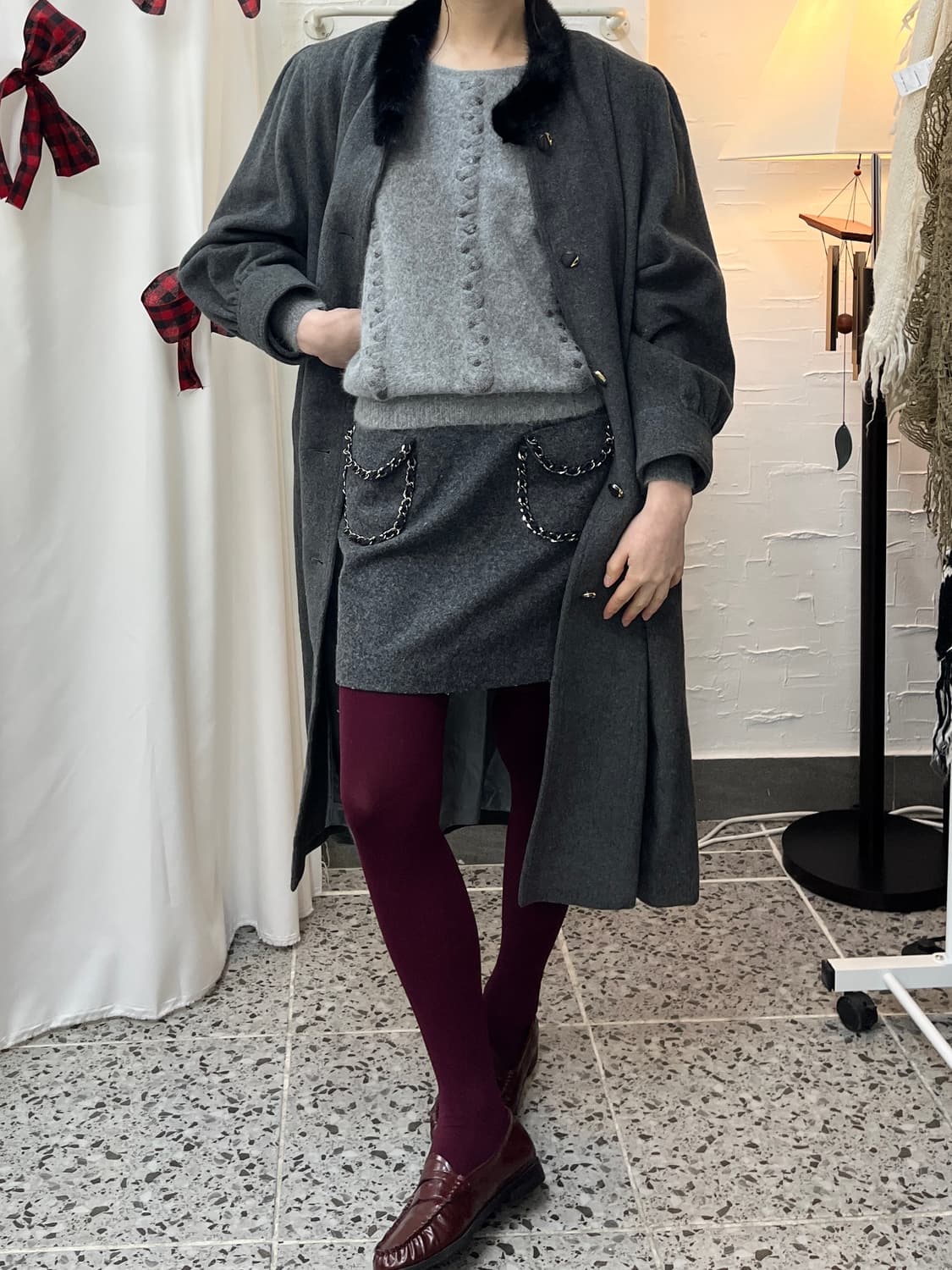 charcoal fur collar coat 상품이미지5