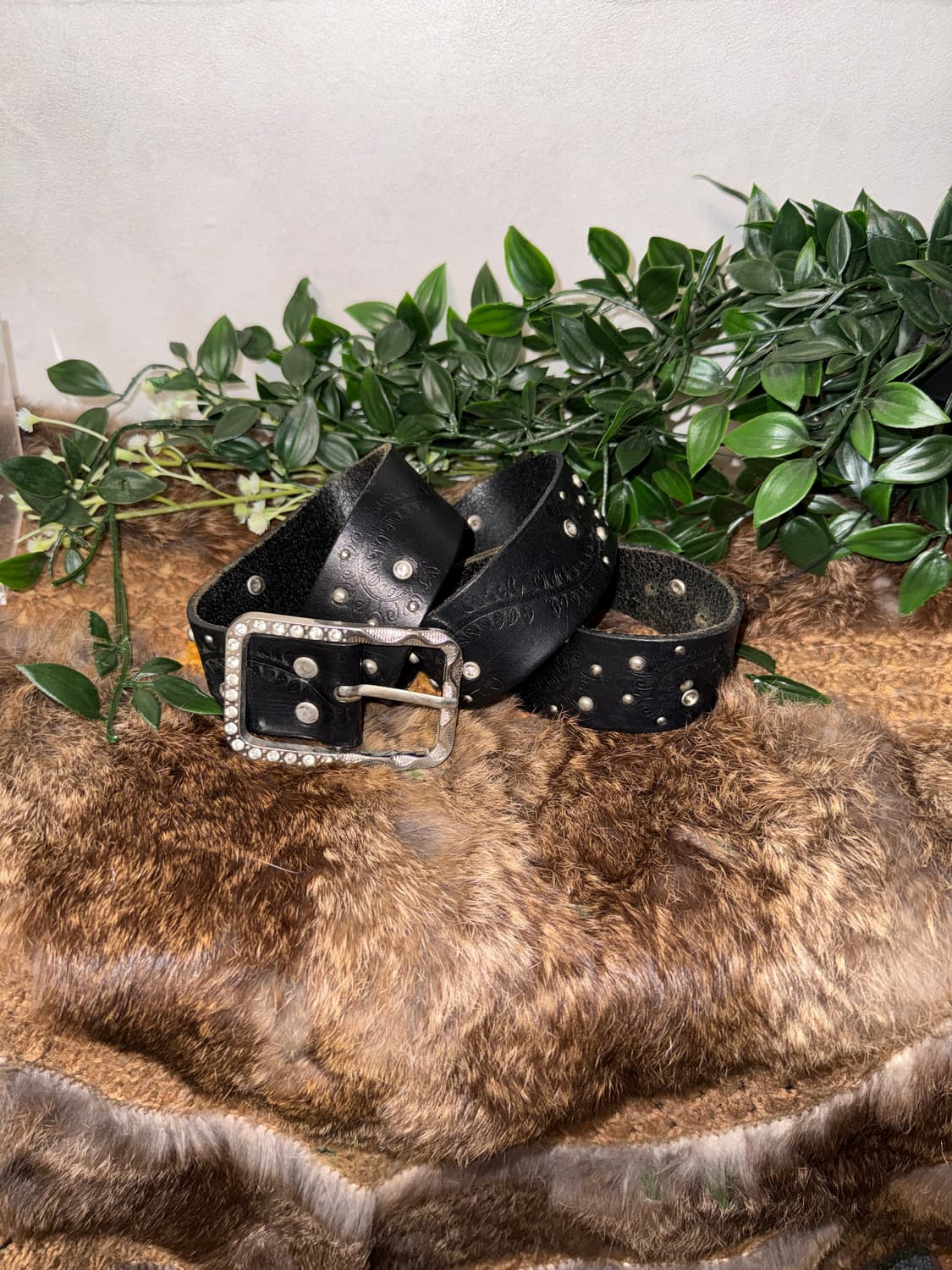 Black oriental cubic leather belt 상품이미지2