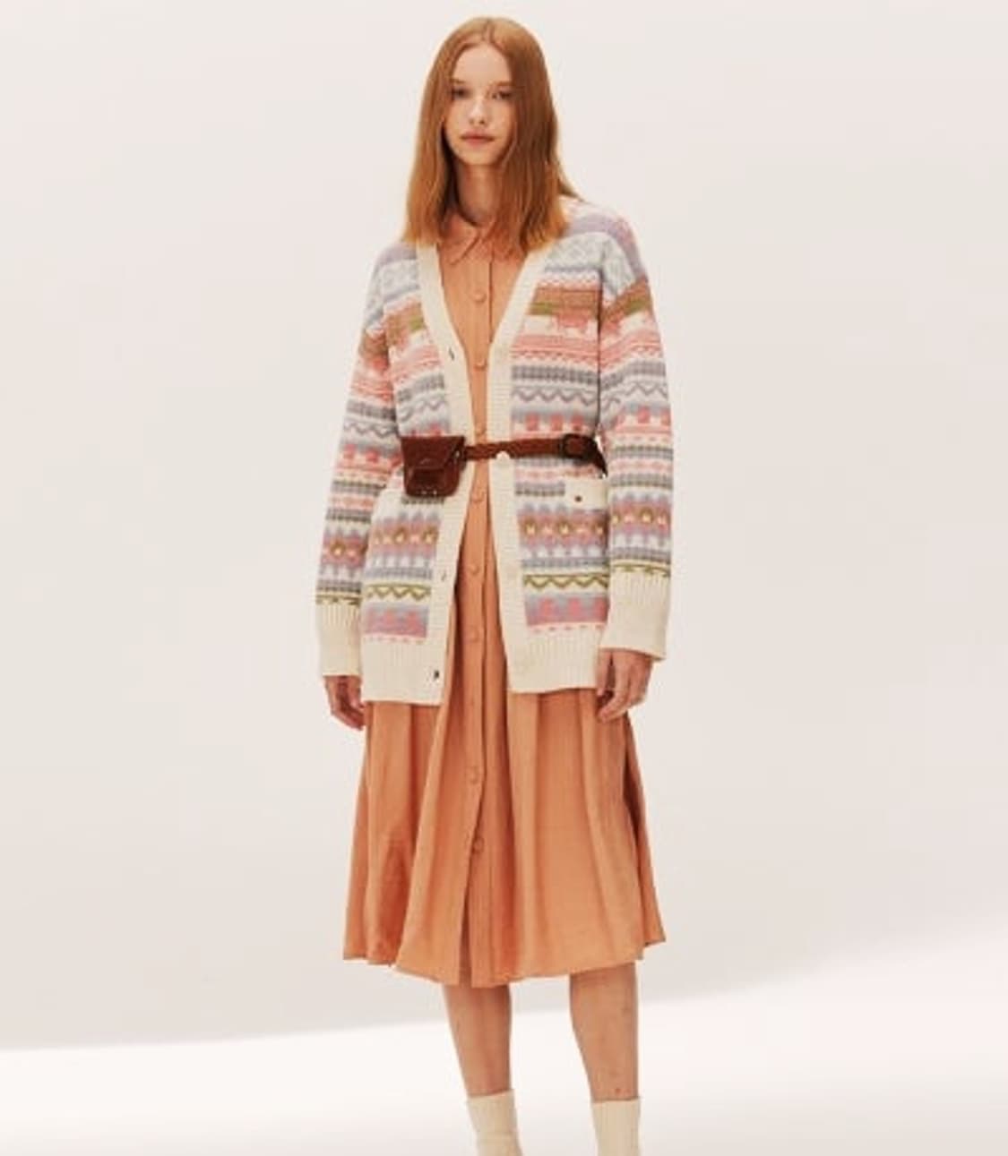 써스데이아일랜드 자카드 롱가디건  상품이미지1