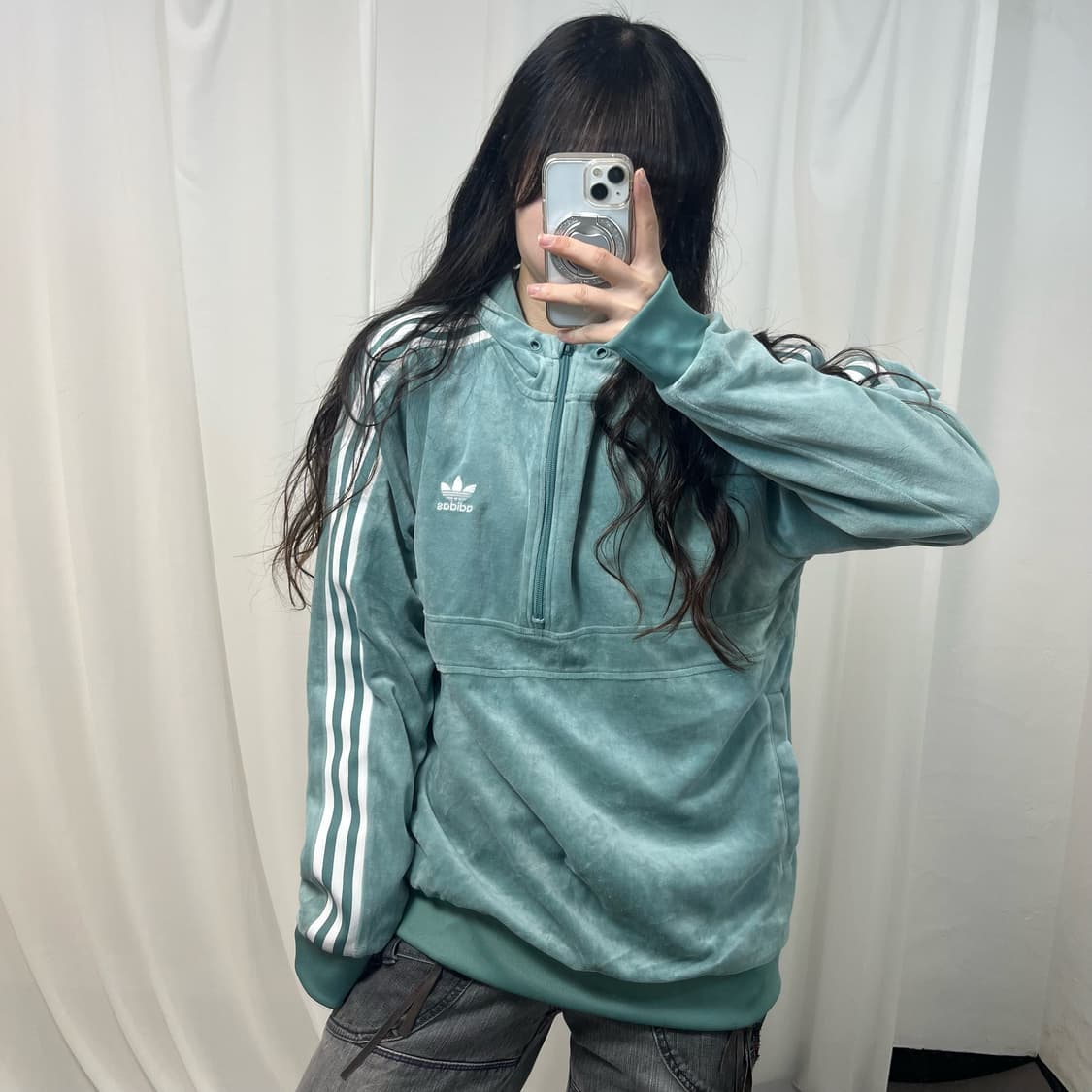 Adidas Mint Cozy Velour Half-zip Hoodie  상품이미지1