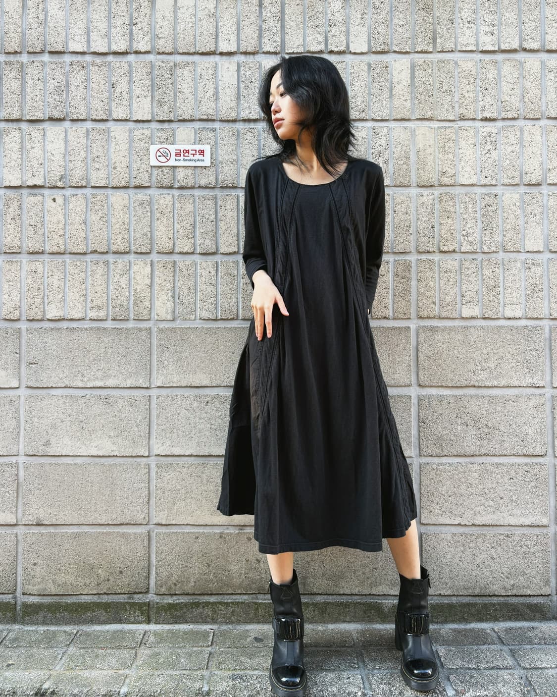 캐피탈 올 블랙 코튼 롱 원피스 상품이미지4