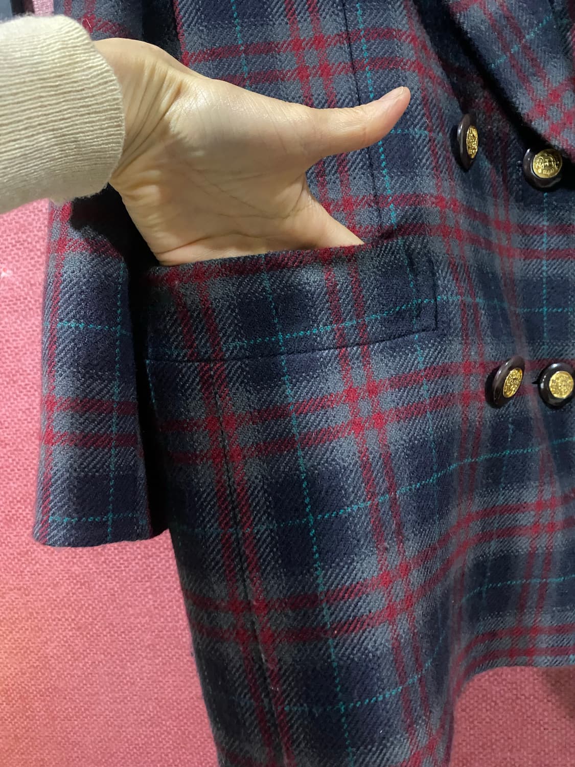 Leilian 체크 더블 자켓 상품이미지5