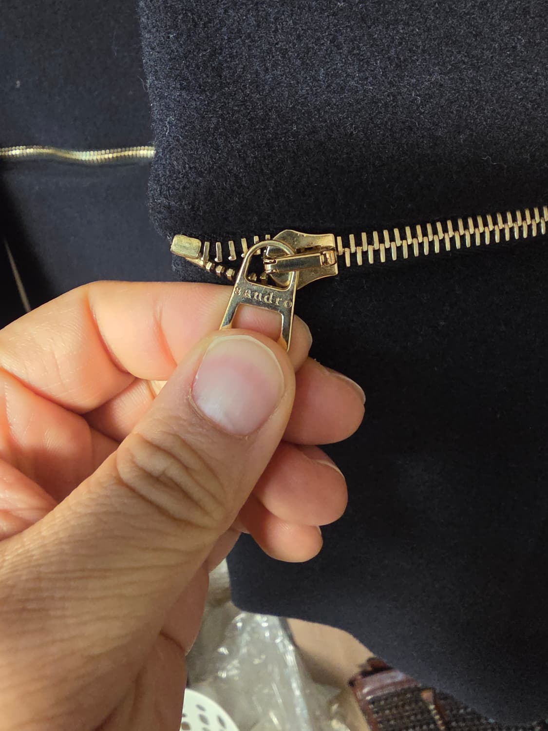 Sandro 산드로 금장 지퍼 울 코트 네이비 38 (M사이즈) 상품이미지4