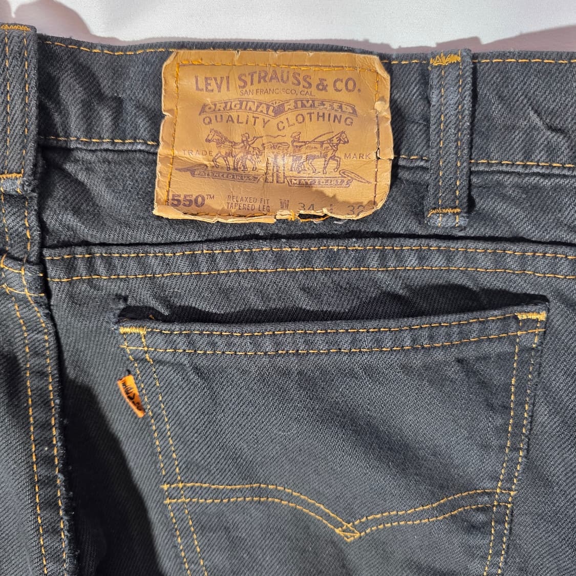 [W34L32]90s 리바이스 550 오렌지탭 블랙 데님팬츠 상품이미지7