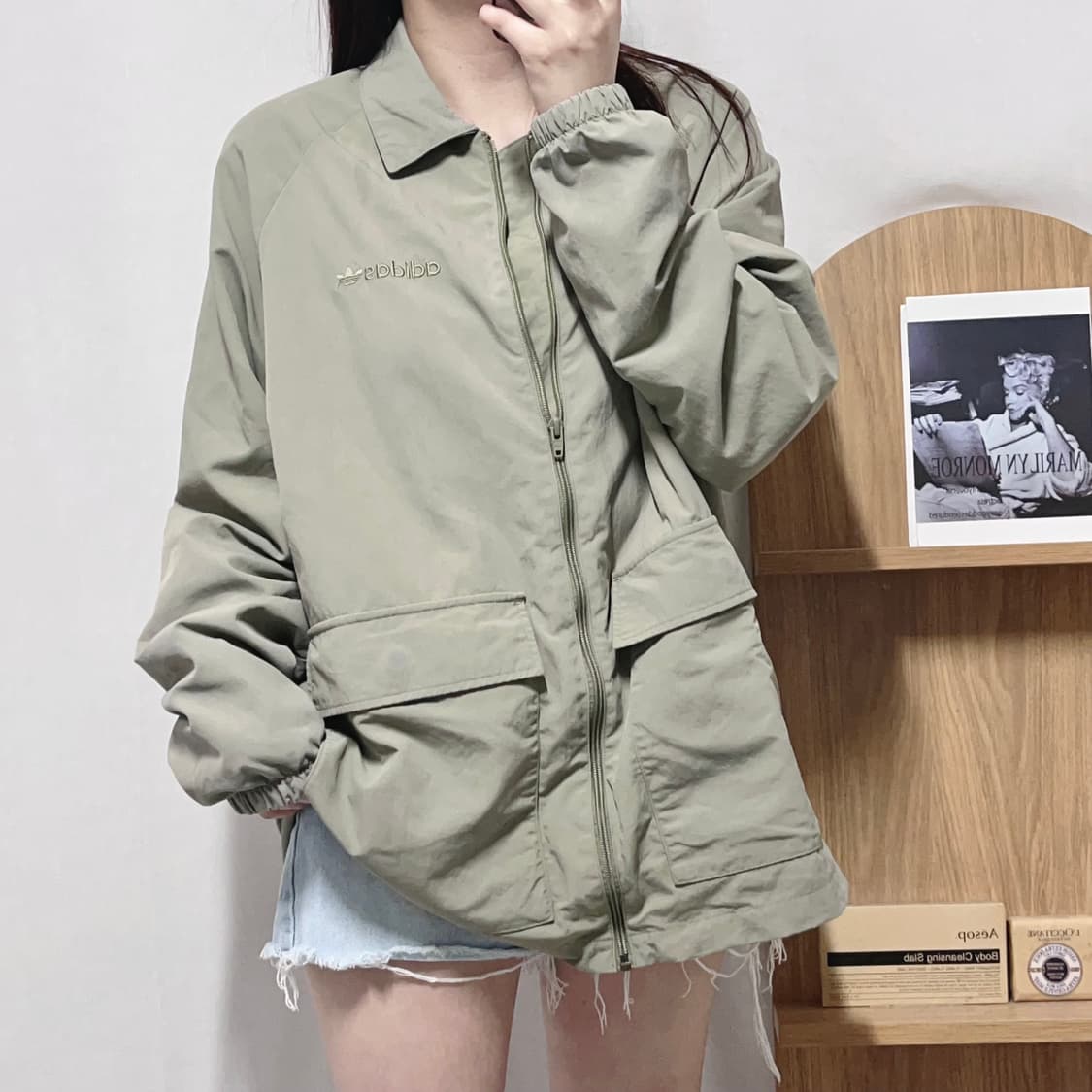 [정품] 아디다스 트레포일 A33 카키 나일론 자켓 [ L ] 상품이미지3