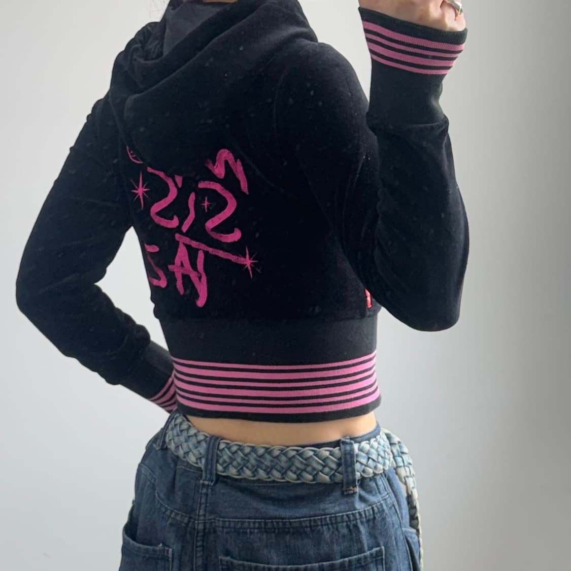 Mf! 미파 블랙 벨벳 핑크 포인트 후드집업 상품이미지2