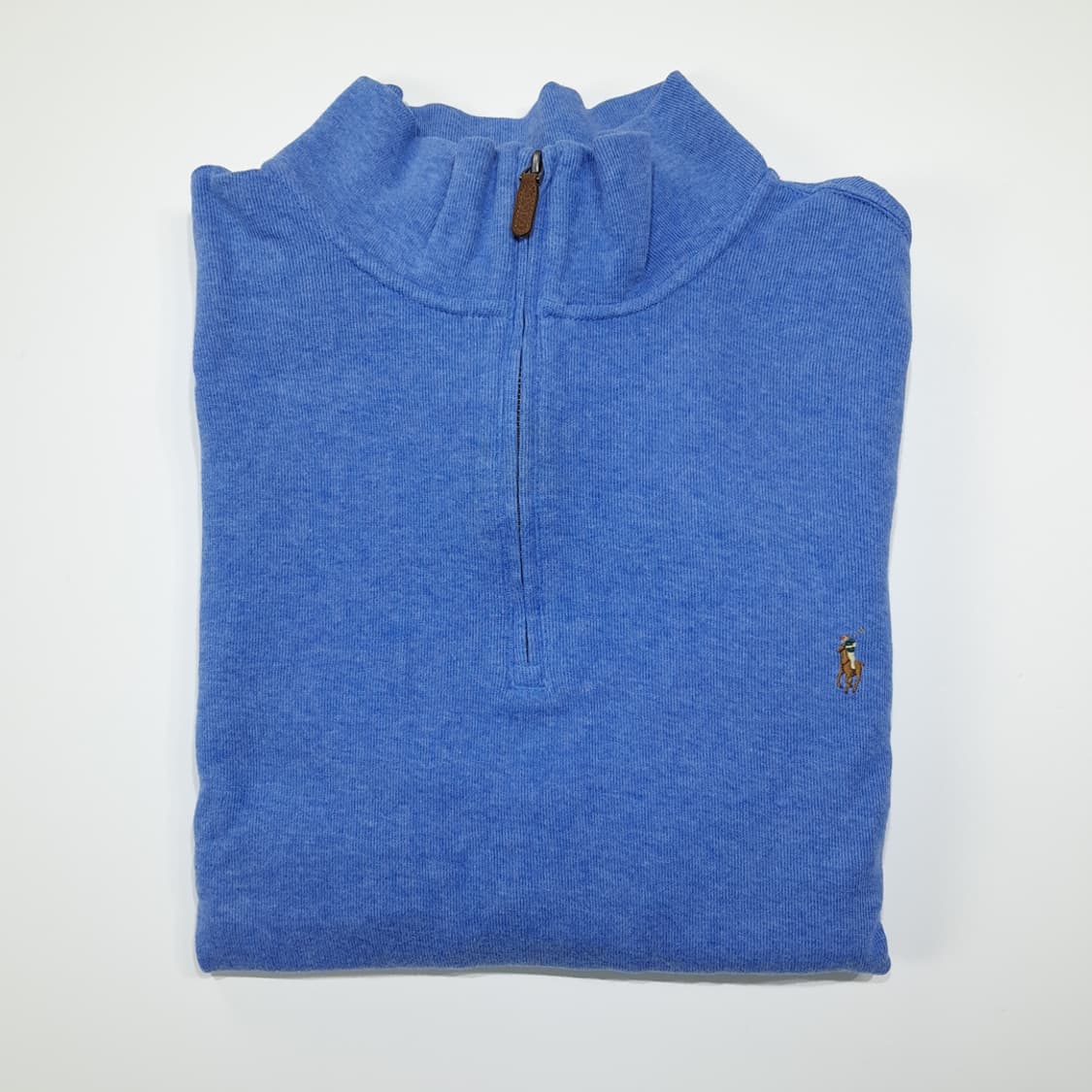 CL310 2XLT 폴로 코튼 가죽풀러 블루멜란지 하프집업 니트 상품이미지7