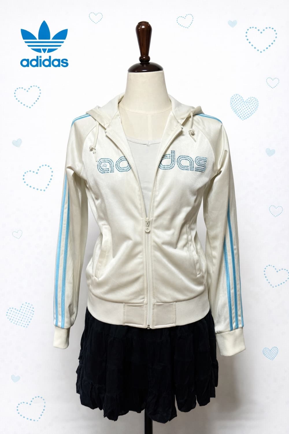 희귀) 아디다스 y2k 크림 유광 트랙 후드집업 삼선 져지 여성핏 상품이미지1