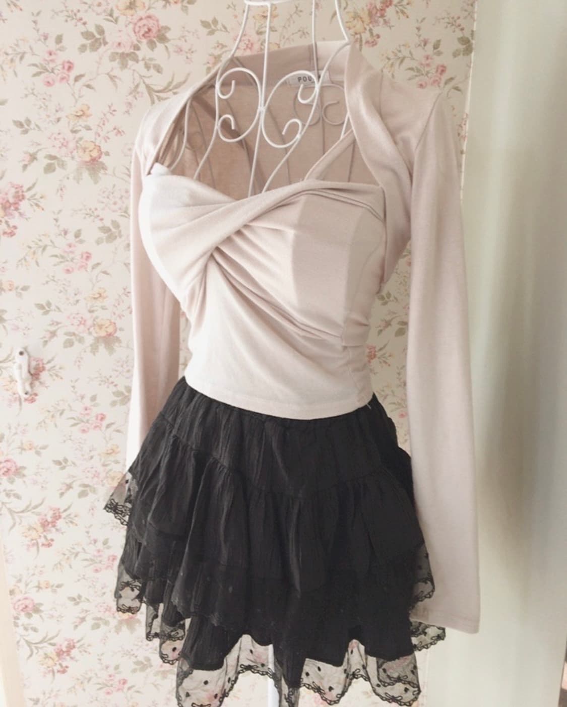 히메갸루🎀 베이지 나시/볼레로 꼬임티셔츠 상품이미지3