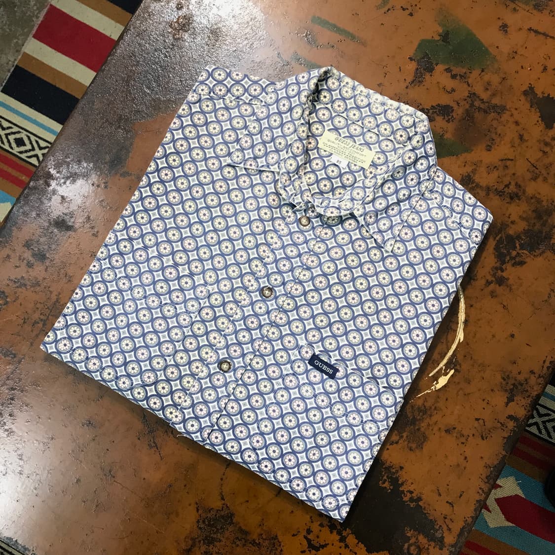 90s 게스 기하학 패턴 코튼 긴팔 셔츠 남성 105 사이즈  상품이미지1