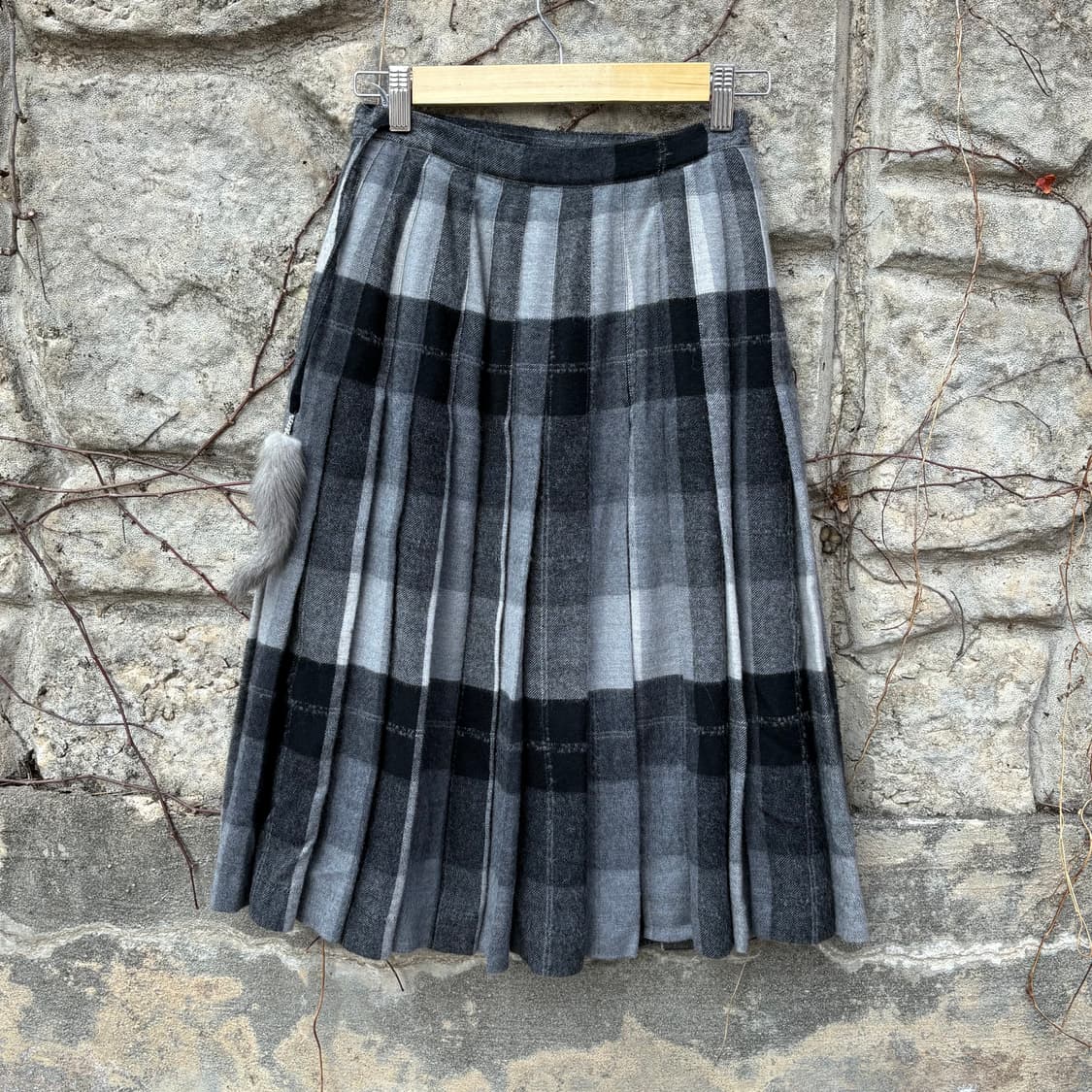 알파카 울 롱 체크 플리츠 랩스커트 빈티지 웨스턴 보헤미안 상품이미지2
