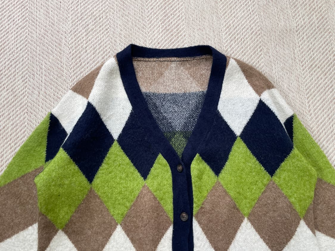 빈티지 멀티컬러 아가일 니트 가디건 상품이미지3
