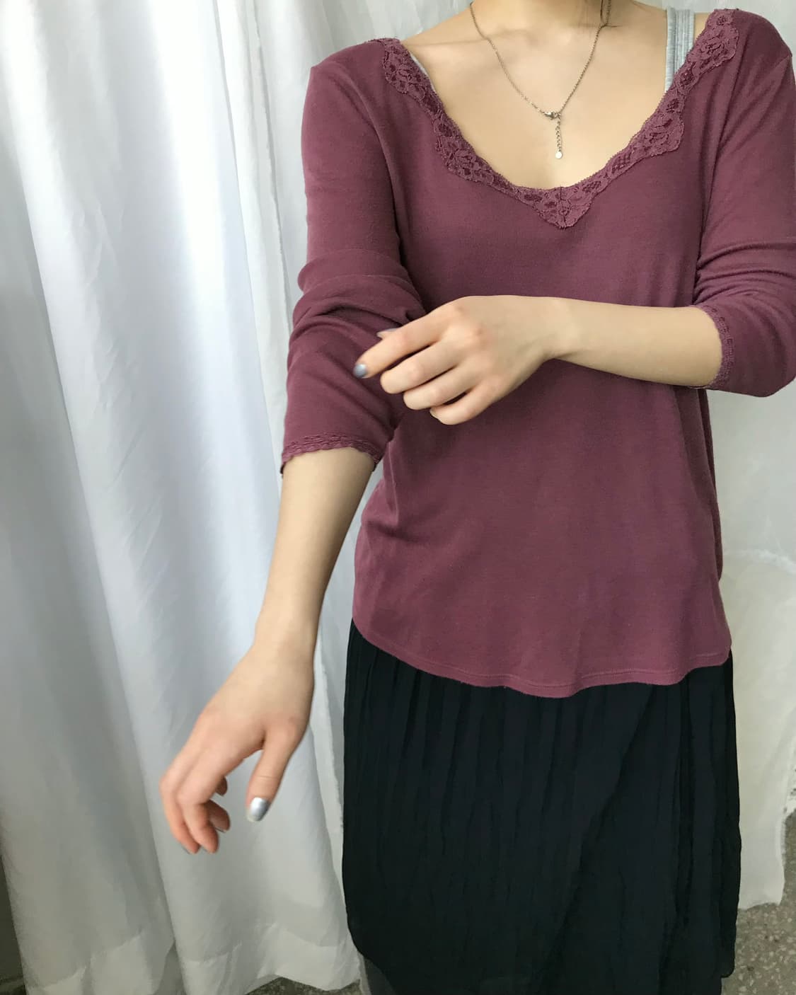 버건디 레이스 롱슬리브  상품이미지2