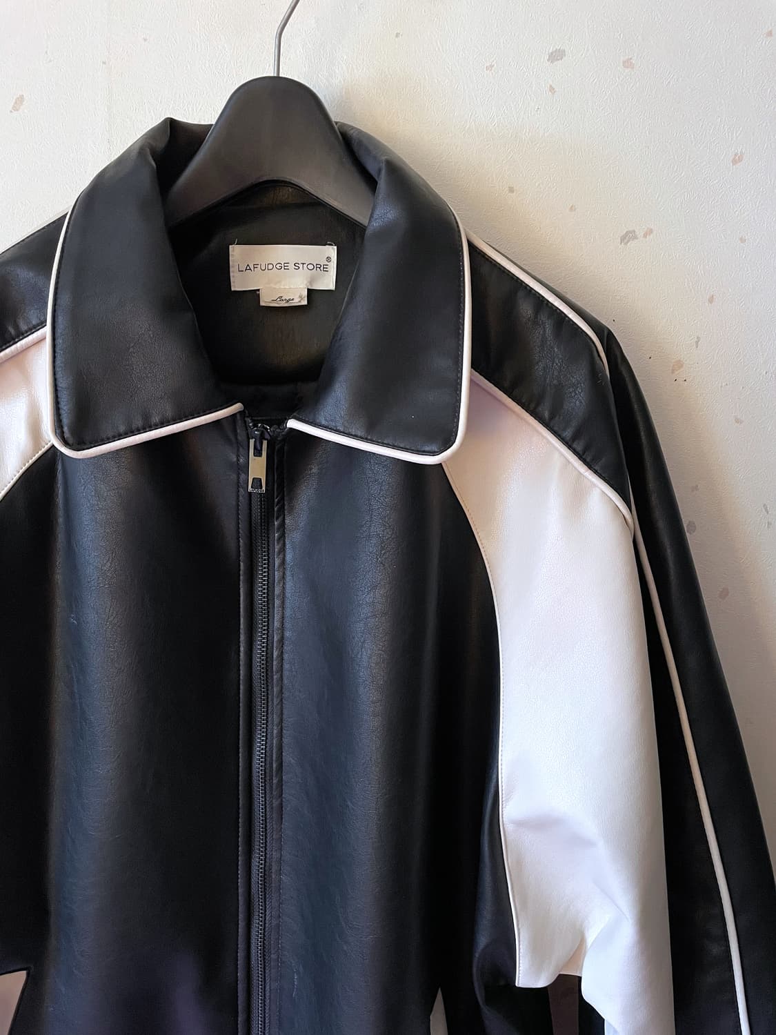 라퍼지스토어 비건레더 자켓 블랙/아이보리 L 상품이미지3