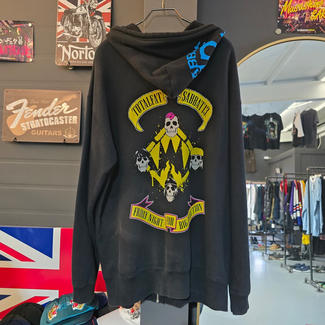 밴드 후드티 토탈패트 스컬 프린팅 후드집업 블랙 XL 오버핏 상품이미지2
