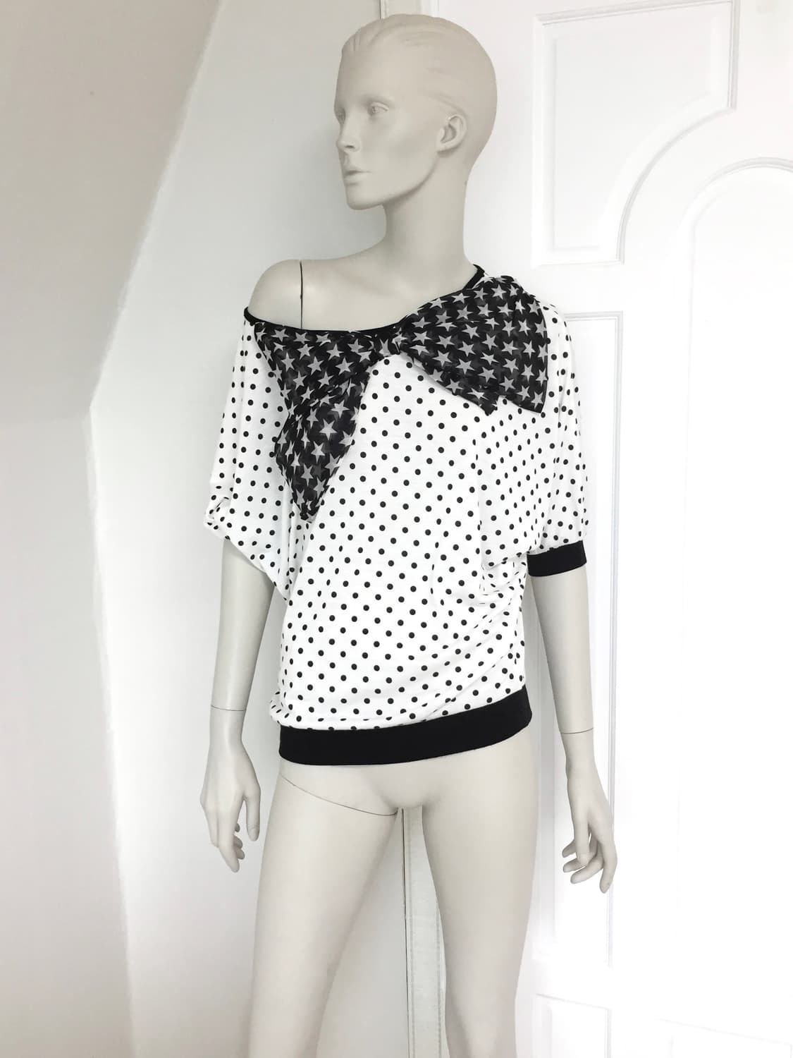 Polka Dot with Star print Bow Top 상품이미지1