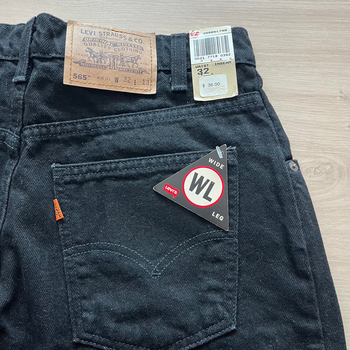 [32] 90s 빈티지 리바이스 565 쇼츠 블랙 데드스탁 상품이미지5