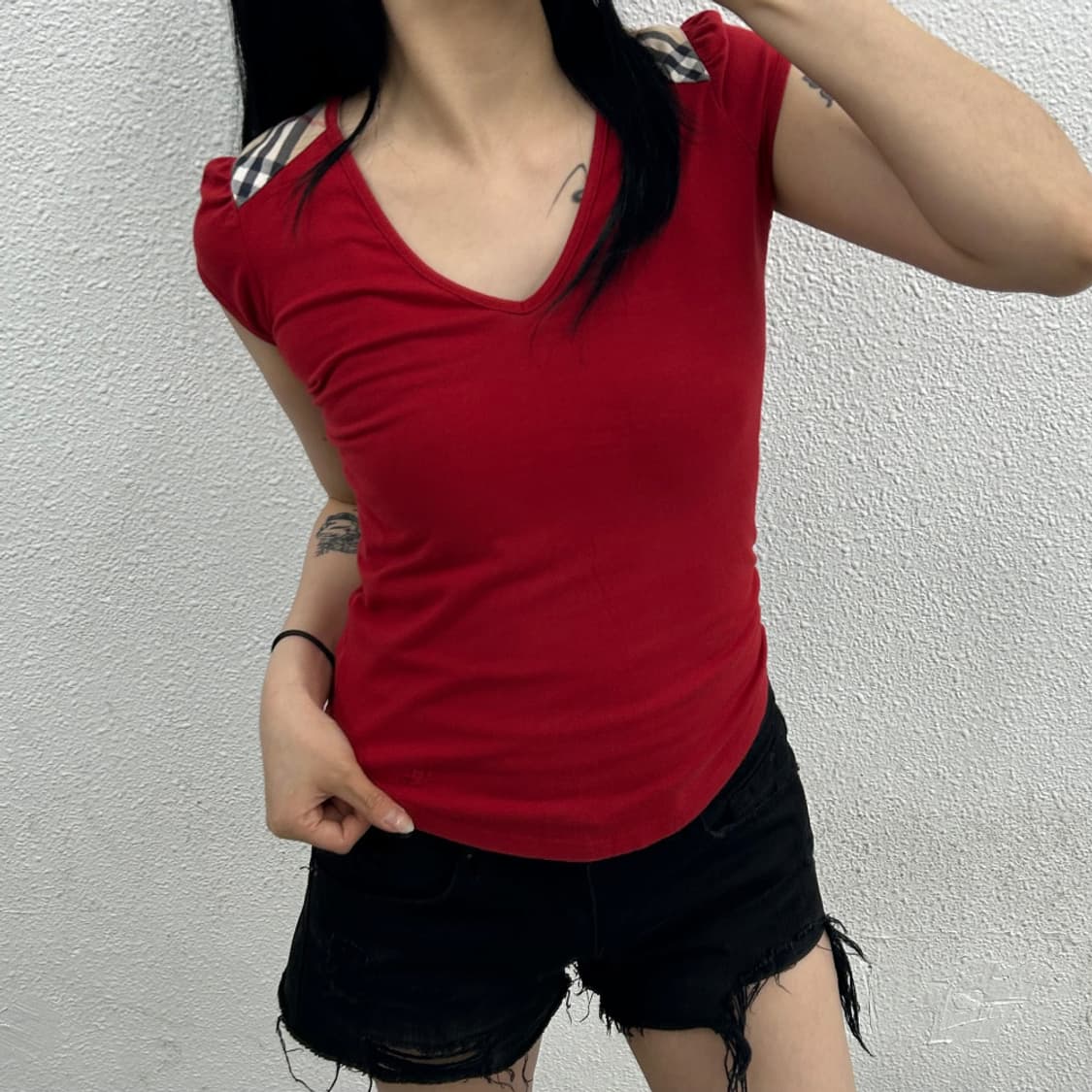 버버리 레드체크 레드 슬리브리스 S 상품이미지1
