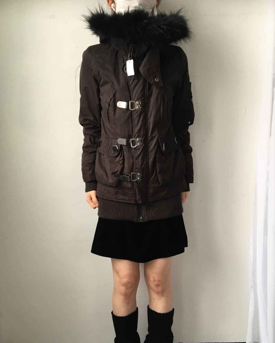 Fake fur hood high neck filed jacket 상품이미지10