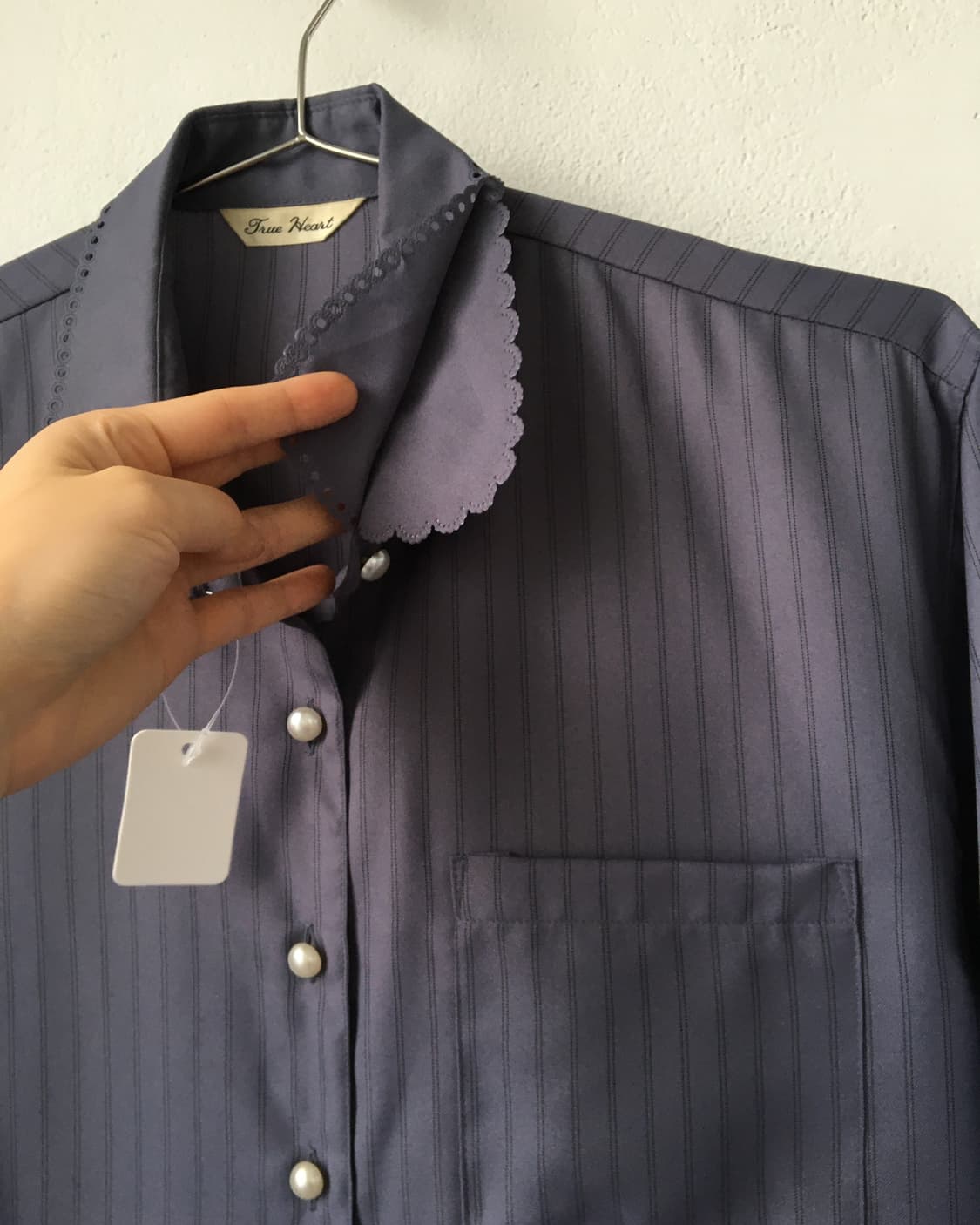 Collar point stripe pattern blouse 상품이미지4