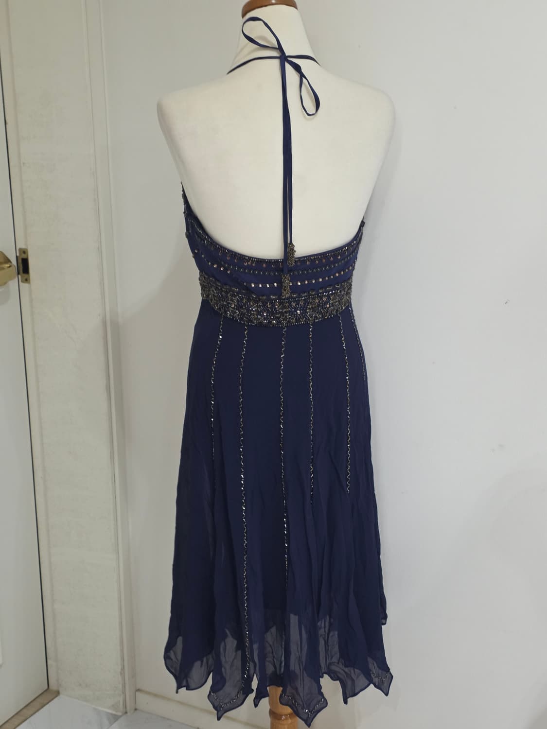 일본빈티지)고전 레트로 오리엔탈 비즈홀터넥 네이비드레스 대회댄스연주회파티 상품이미지5