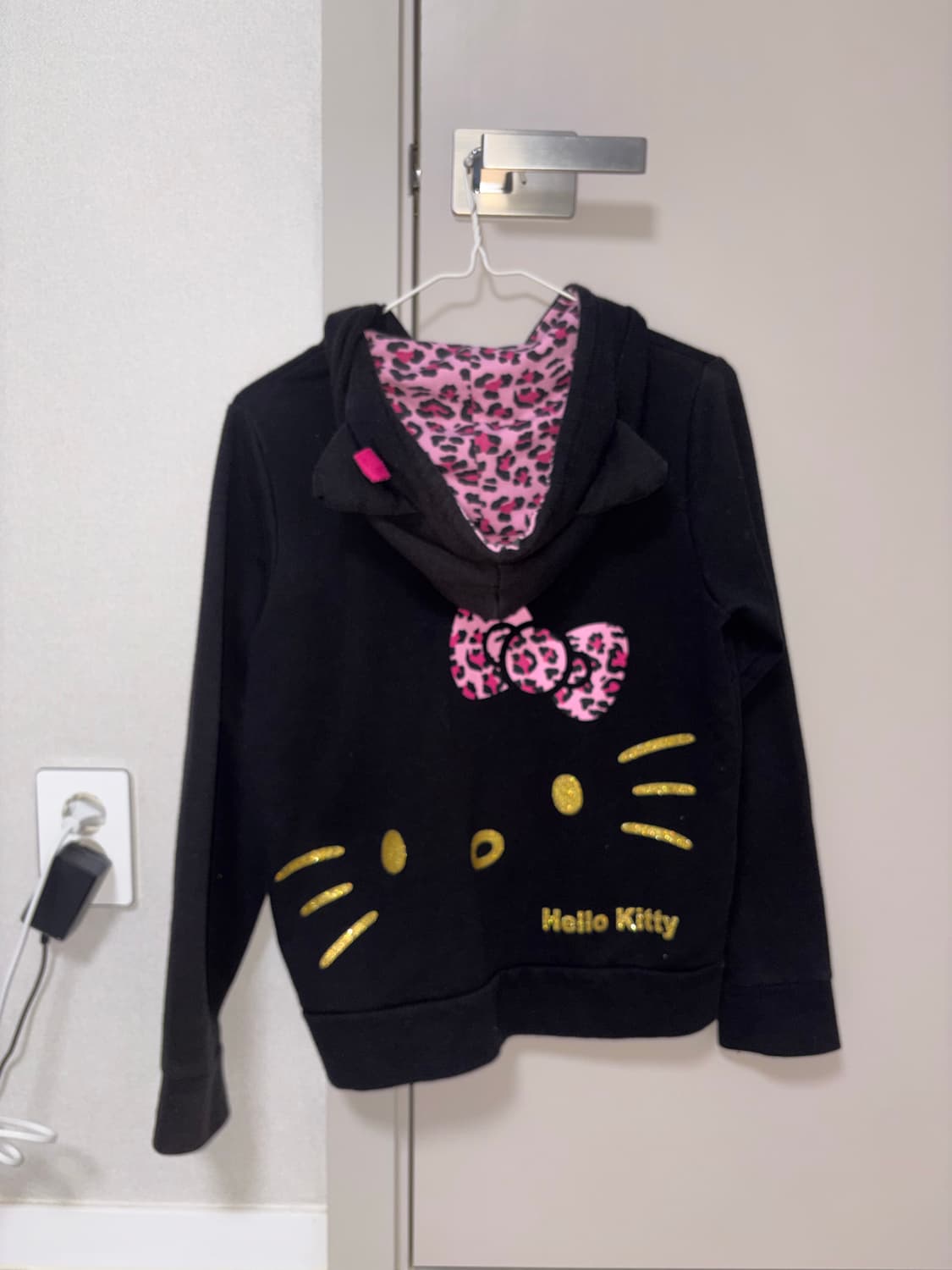 핑크 레오파드 헬로키티 귀 후드집업 상품이미지1