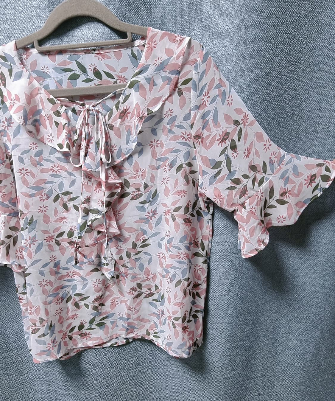 리본넥 플라워 블라우스(핑크/그린) 상품이미지4