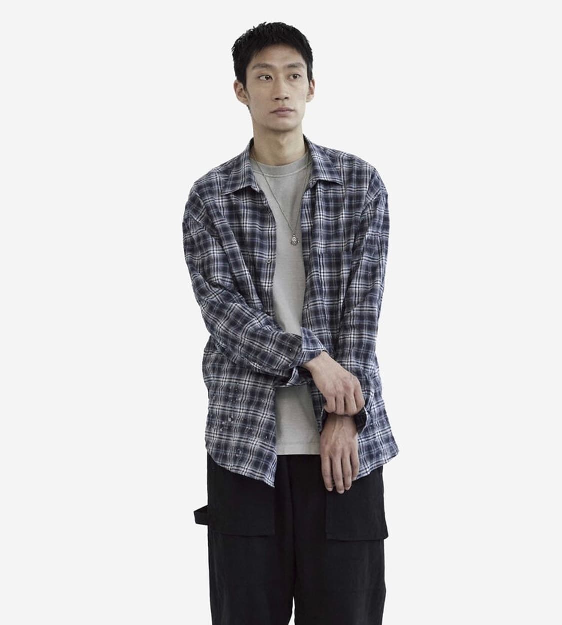 4) 폴리테루 컨트리 체크 셔츠 네이비 플레인 상품이미지1