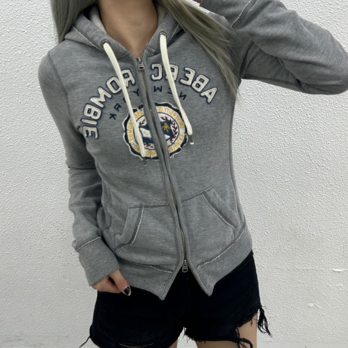 아베크롬비 뉴욕 패치로고 투웨이 그레이 후드집업 S 상품이미지1