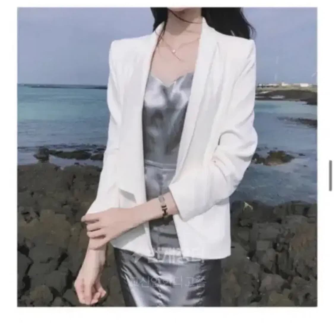 라벨르블랑 시그니처자켓 시그니쳐 화이트 흰색 데일리 쉬폰 내화 정장 상품이미지1