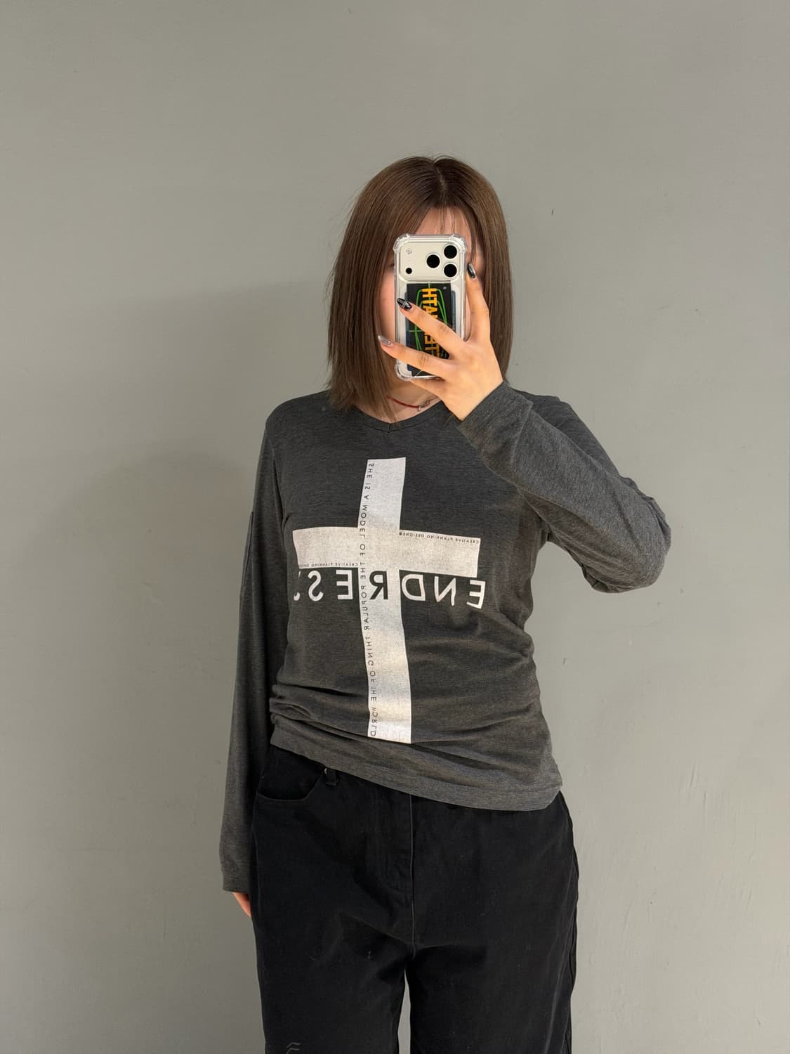 cross printing arm pocket long sleeve 상품이미지3