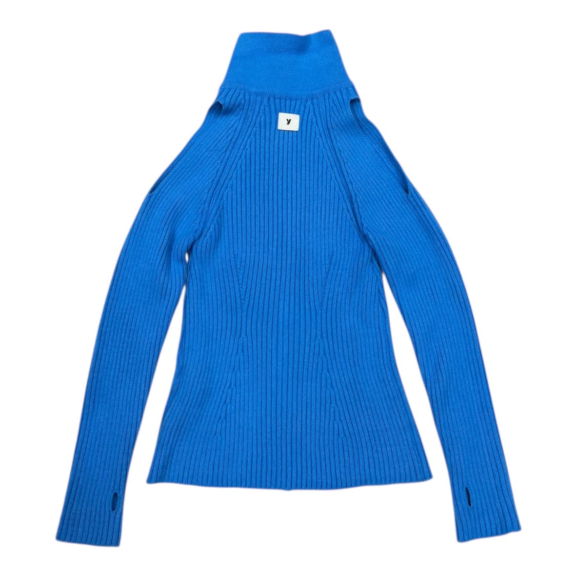 YUSE 유즈 컷아웃 숄더 니트집업 블루 상품이미지3