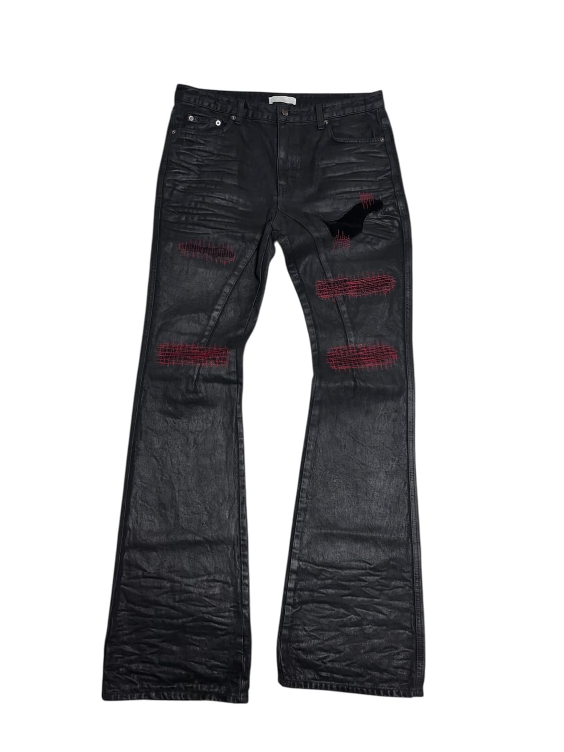 에모스탠스 에문 디스트로이드 레드 스티치 왁스 플레어 데님팬츠 3사이즈 상품이미지1