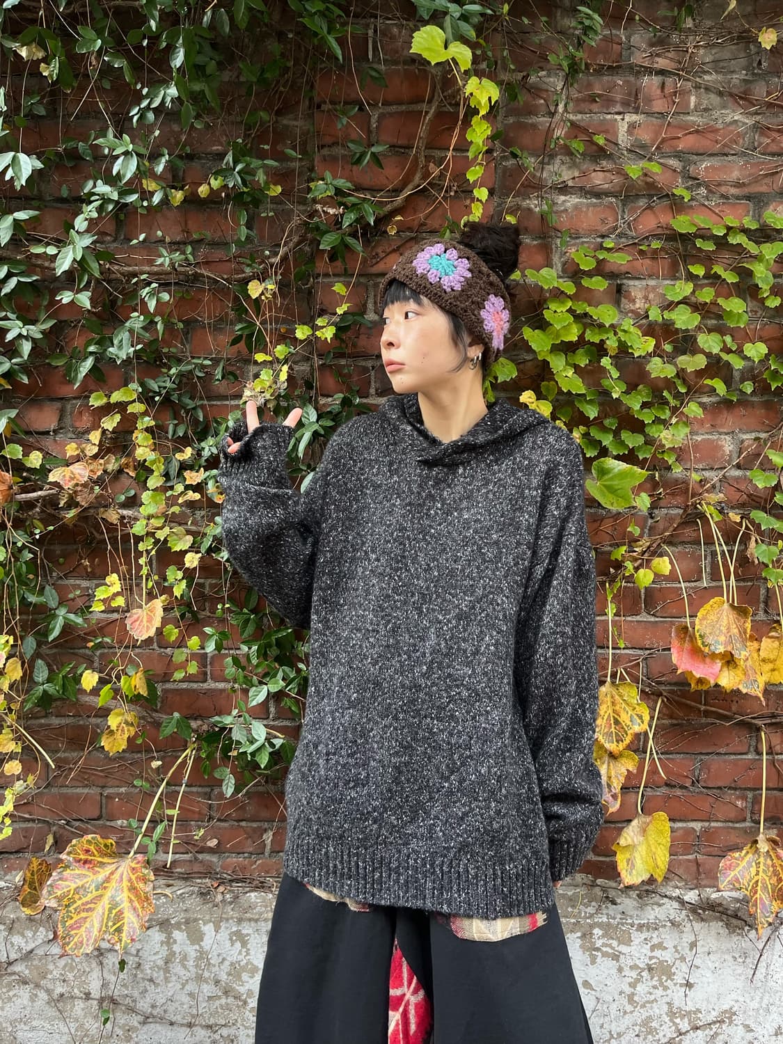 블랙 오버핏 니트 후드 상품이미지3