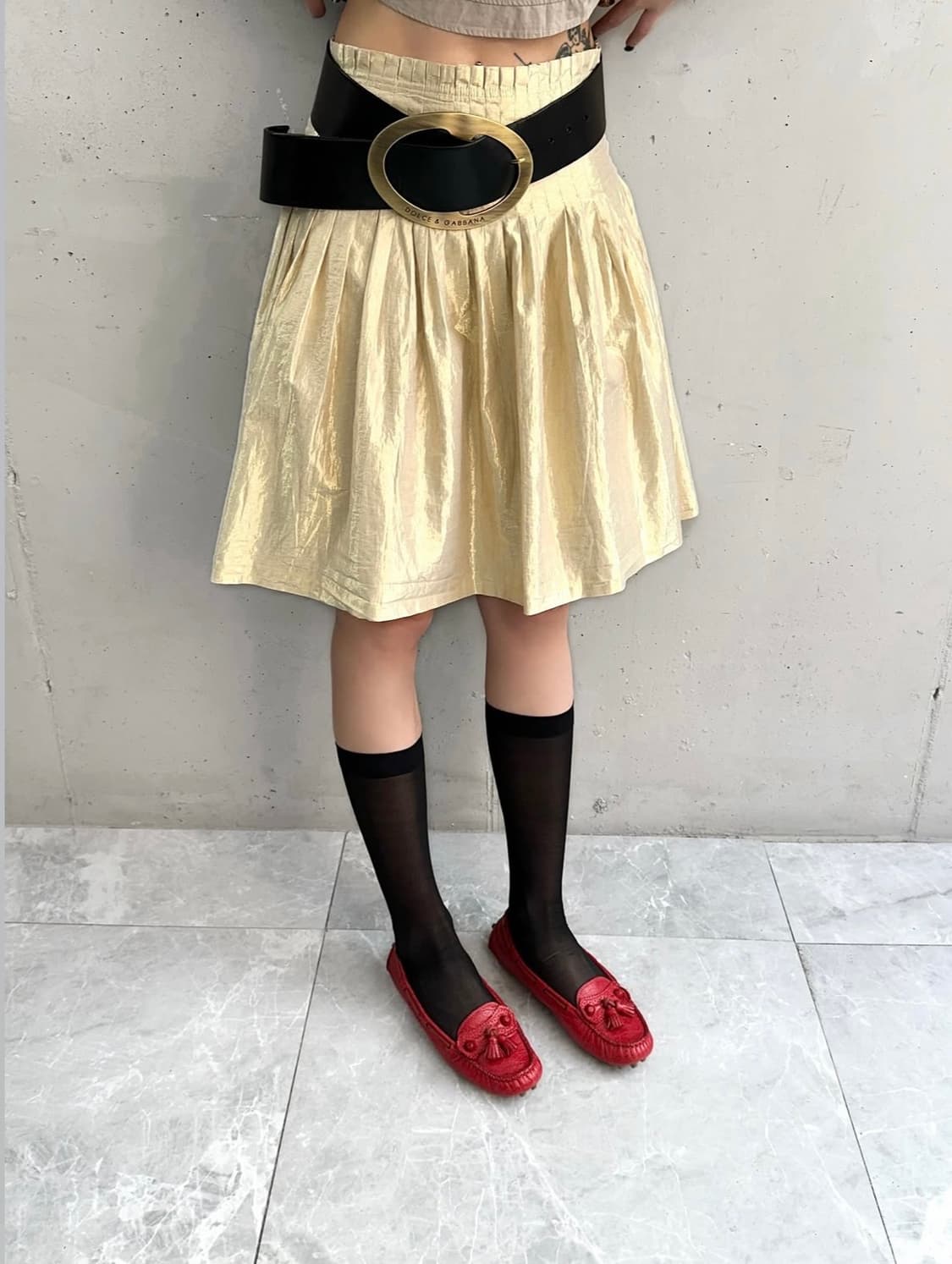 Moschino 골드 플리츠 미디스커트 상품이미지1