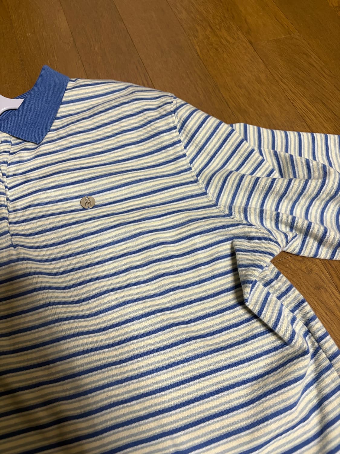 파르티멘토 우먼 스트라이프 롱슬리브 폴로 카라 티_파스텔 블루 상품이미지5